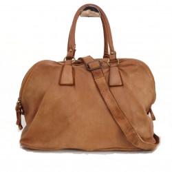 Leather tote handbag tan travel bag vintage effect Sarah