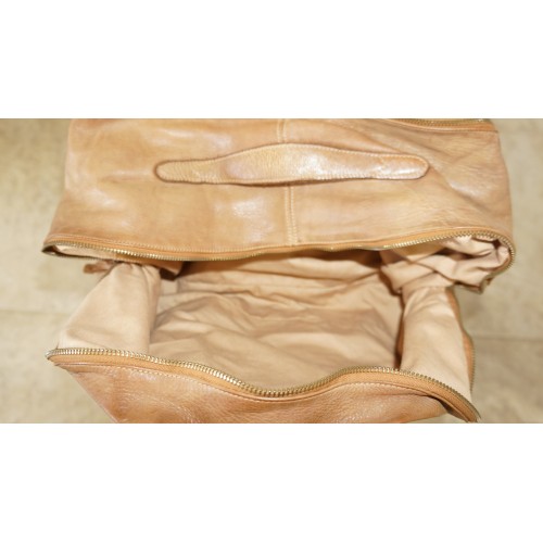 Leather tote handbag tan travel bag vintage effect Sarah