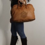Leather tote handbag tan travel bag vintage effect Sarah