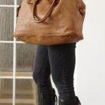 Leather tote handbag tan travel bag vintage effect Sarah