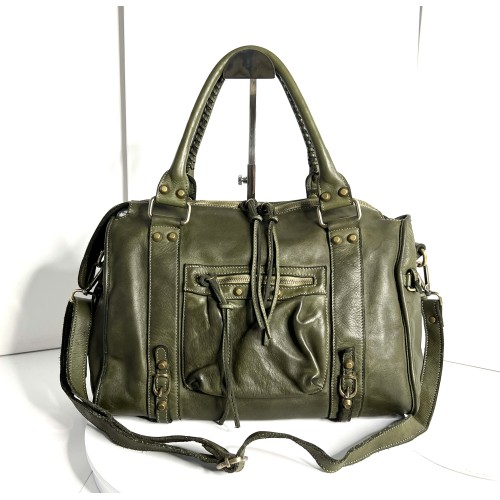 Acker Stylish Military Green Leather Handbag