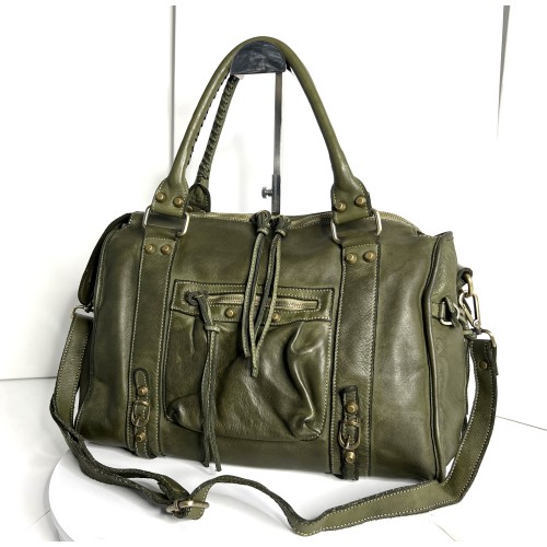 Acker Stylish Military Green Leather Handbag