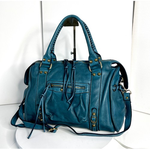 Acker Trendy Teal Blue Leather Crossbody Bag
