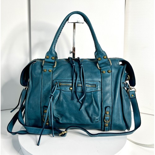 Acker Trendy Teal Blue Leather Crossbody Bag
