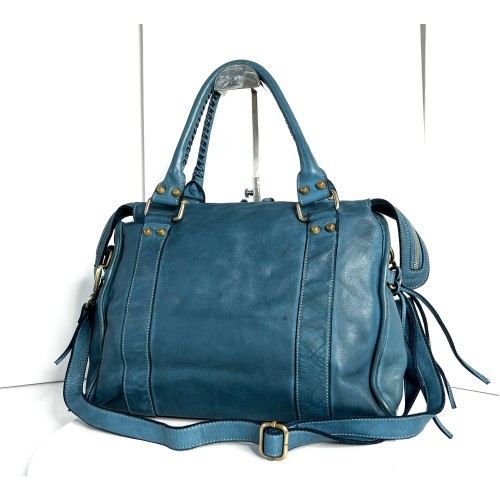 Acker Trendy Teal Blue Leather Crossbody Bag