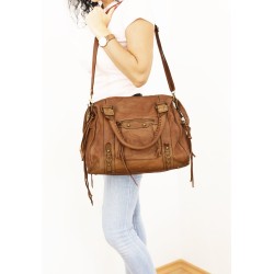 Acker Distressed Cognac Leather Handbag