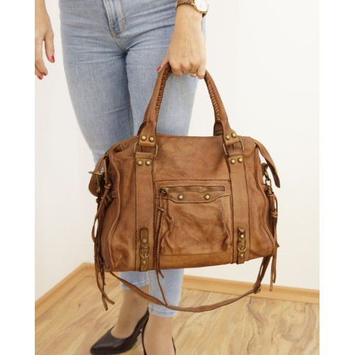 Acker Distressed Cognac Leather Handbag
