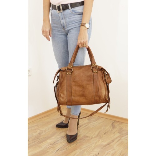 Acker Distressed Cognac Leather Handbag