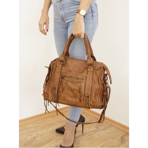 Acker Distressed Cognac Leather Handbag