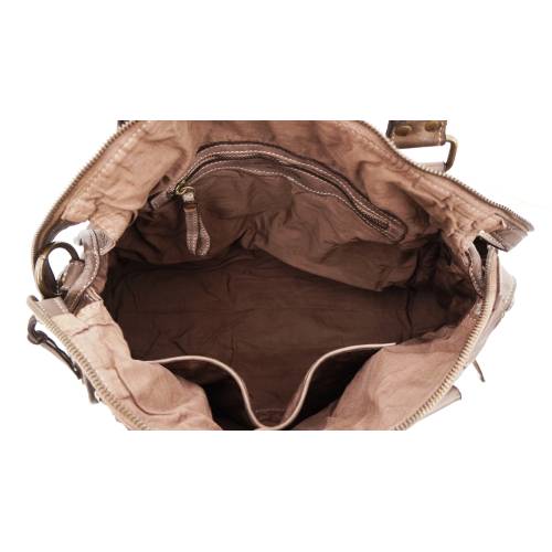 Acker Handtasche aus gewaschenem Leder in Taupe - Handgefertigte Ledertasche aus Italien: Details und Trageansichten