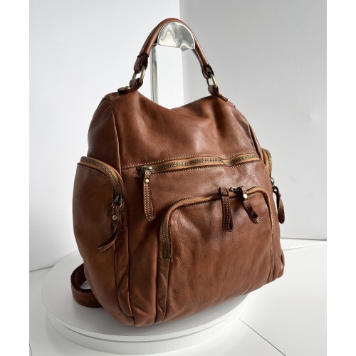Cognac Aim Leather Backpack for Classic Appeal