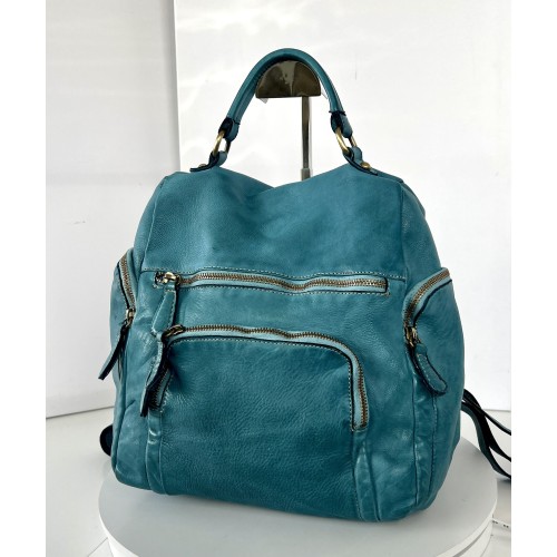Teal Blue Aim Leather Backpack for Vibrant Looks