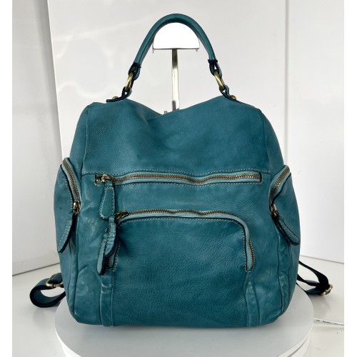 Teal Blue Aim Leather Backpack for Vibrant Looks