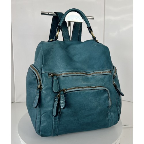 Teal Blue Aim Leather Backpack for Vibrant Looks
