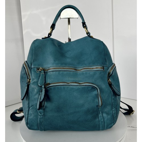 Teal Blue Aim Leather Backpack for Vibrant Looks
