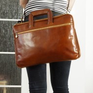 Leather briefcase April tan leather laptop bag