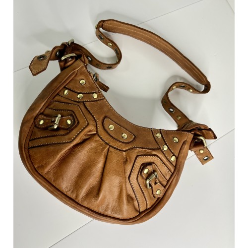 Vintage Cognac Leather Crossbody Bag Brody