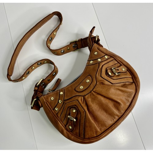 Vintage Cognac Leather Crossbody Bag Brody