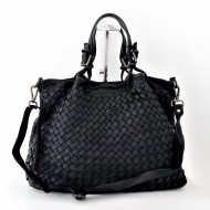 Elow Black Woven Leather Tote Bag