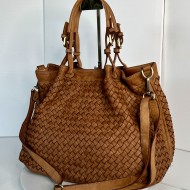 Elow Stylish Cognac Woven Leather Tote Bag