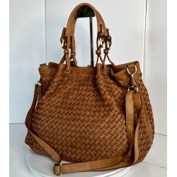 Elow Stylish Cognac Woven Leather Tote Bag