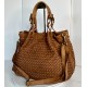 Elow Stylish Cognac Woven Leather Tote Bag