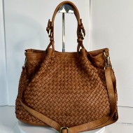 Elow Stylish Cognac Woven Leather Tote Bag