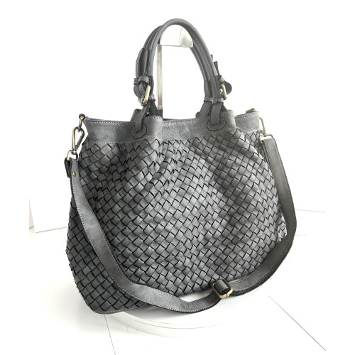 Elow Grey Woven Leather Tote Bag