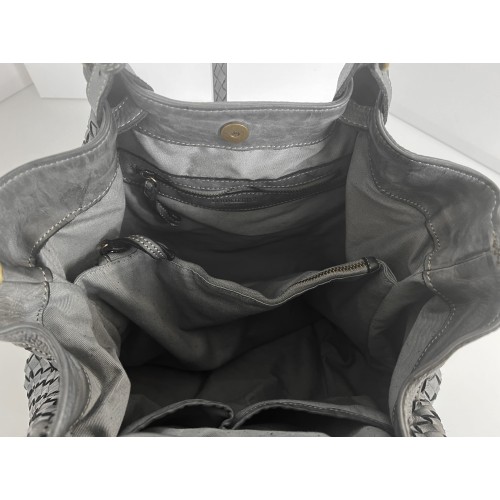 Elow Grey Woven Leather Tote Bag
