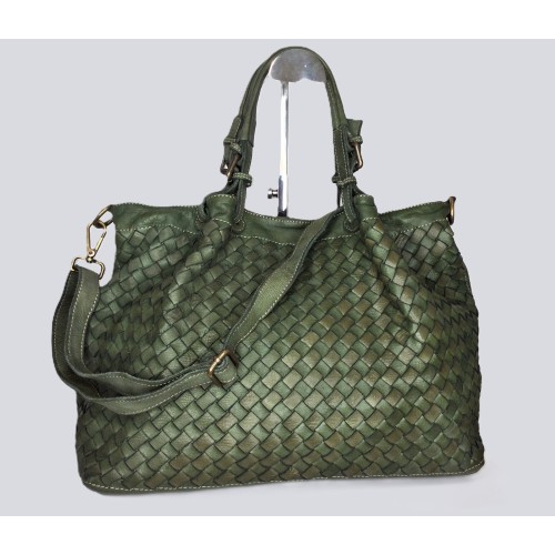 Elow Military Green Italian Leather Tote Bag