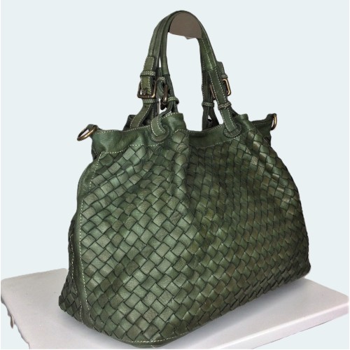 Elow Military Green Italian Leather Tote Bag