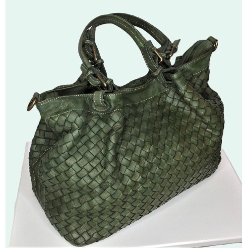 Elow Military Green Italian Leather Tote Bag