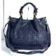 Elow Navy Blue Woven Leather Tote Bag
