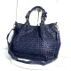 Elow Navy Blue Woven Leather Tote Bag