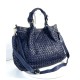Elow Navy Blue Woven Leather Tote Bag