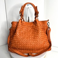 Elow Chic Orange Woven Leather Tote Bag