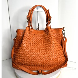 Elow Chic Orange Woven Leather Tote Bag