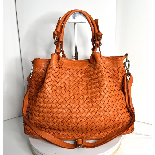 Elow Chic Orange Woven Leather Tote Bag