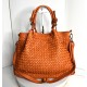 Elow Chic Orange Woven Leather Tote Bag