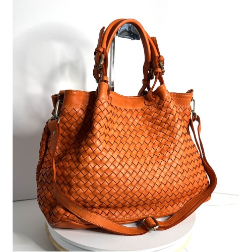 Elow Chic Orange Woven Leather Tote Bag