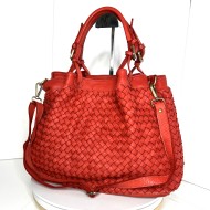 Elow Red Woven Leather Tote Bag