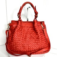 Elow Red Woven Leather Tote Bag