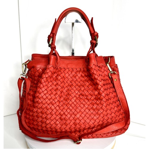 Elow Red Woven Leather Tote Bag