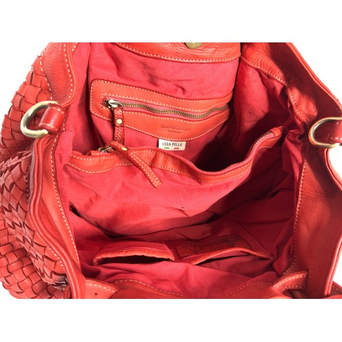 Elow Red Woven Leather Tote Bag
