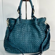 Elow Italian Crafted Teal Blue Leather Tote Bag