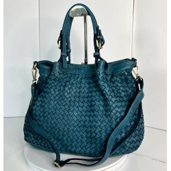 Elow Italian Crafted Teal Blue Leather Tote Bag