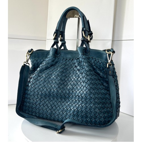 Elow Italian Crafted Teal Blue Leather Tote Bag