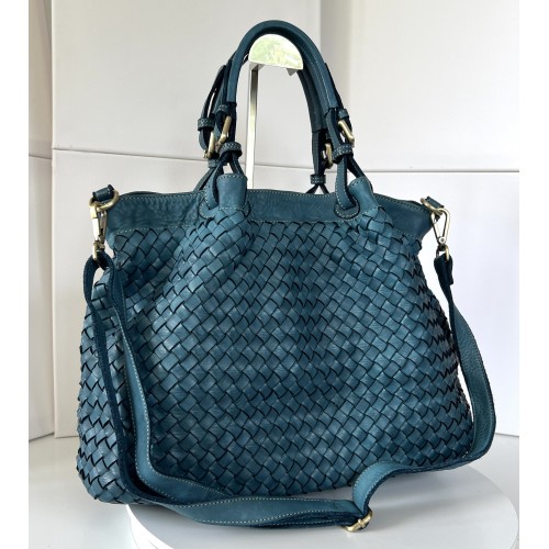 Elow Italian Crafted Teal Blue Leather Tote Bag