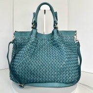 Elow Turquoise Woven Leather Tote Bag