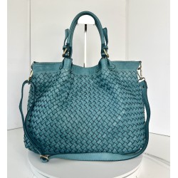 Elow Turquoise Woven Leather Tote Bag
